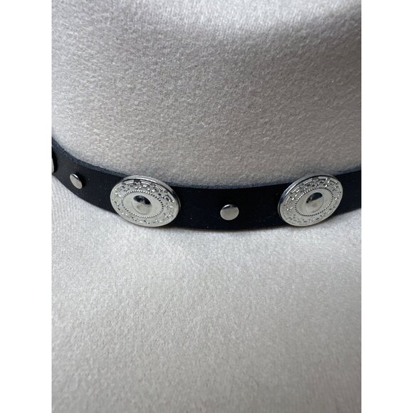 Beige Felt Wide Brim Western Cowboy Adj Size Hat w/ Black Band & Silver Conchos - Picture 5 of 7